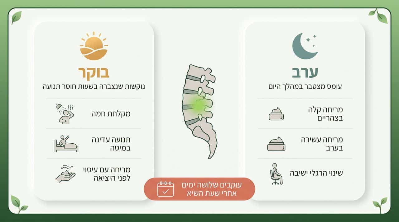 גב תפוס בבוקר מול גב שכואב בערב